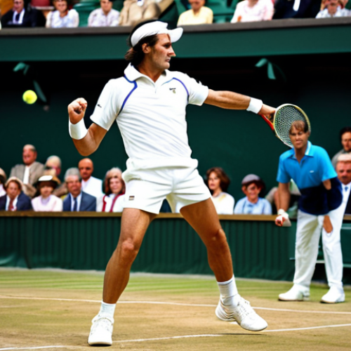 **

"Ilie Năstase in his prime, wearing a classic white tennis outfit on a clay court, action shot during a serve, Wimbledon in the background, fully clothed, appropriate attire, perfect anatomy, natural pose, professional tennis photography, safe for work, modest, family-friendly."

**
